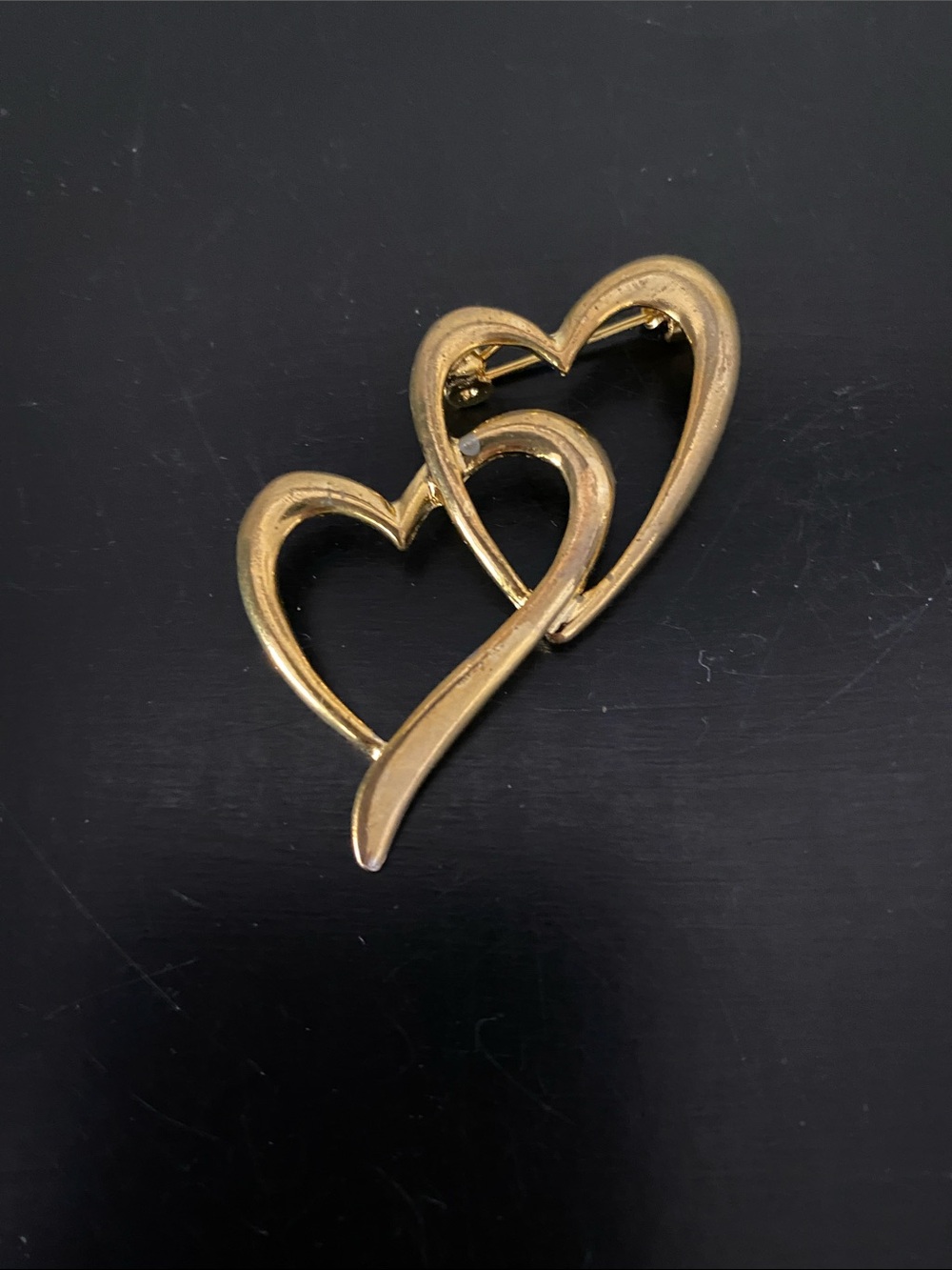 Gold Double Heart Pin Brooch